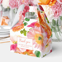 Caja Para Regalos Naranja y gable de novia floral rosa brillante