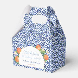 Caja Para Regalos Naranjas de Baldosas Azules Arch Boda Mediterráneo