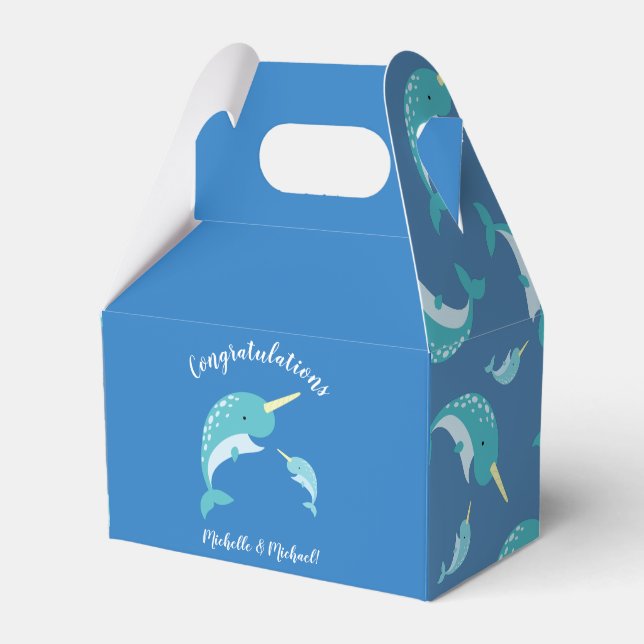 Caja Para Regalos Narwhal Baby Shower Blue Boy Whale (Front Side)