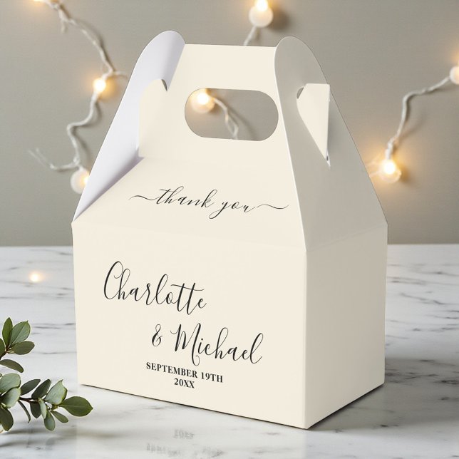 Caja Para Regalos Natural White Script Minimalist Wedding Thank You (Subido por el creador)