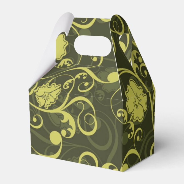 Caja Para Regalos Naturaleza negra y verde Patrón floral ilustrado (Front Side)