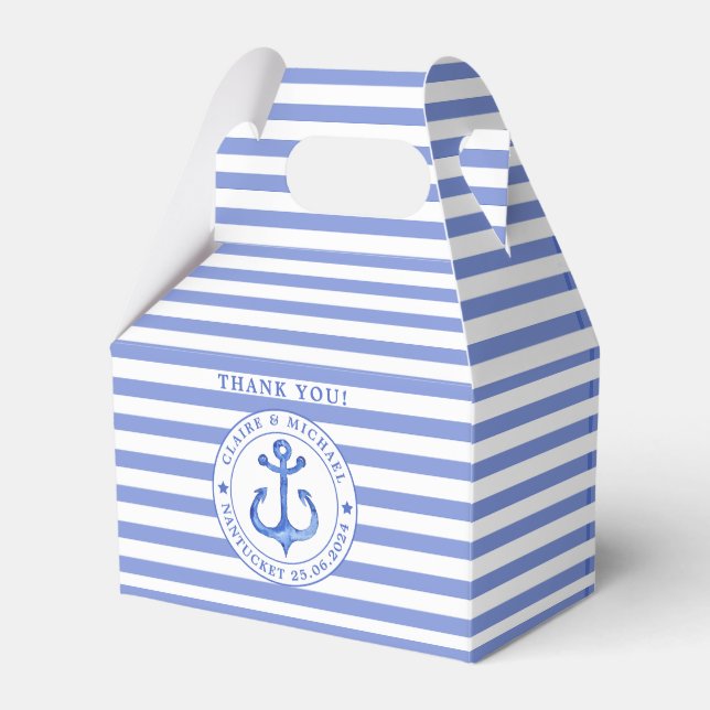 Caja Para Regalos Nautical Anchor Blue Striped Gracias Boda (Front Side)