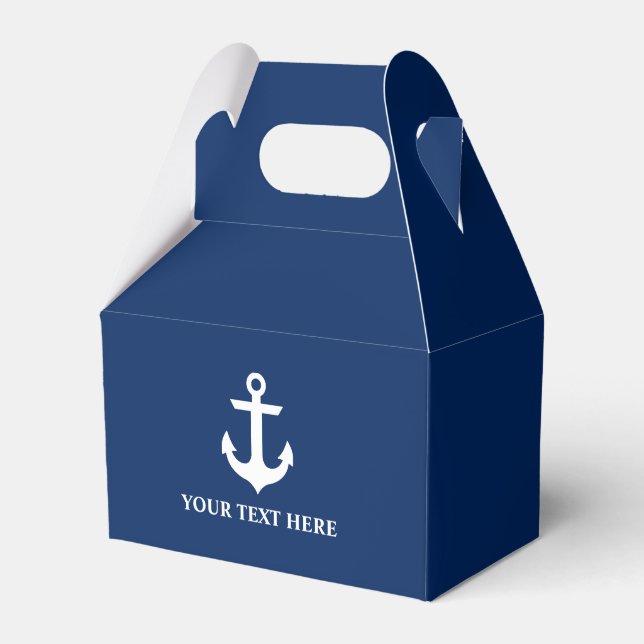 Caja Para Regalos Nautical Anchor Naval Azul Gable Personalizado (Front Side)