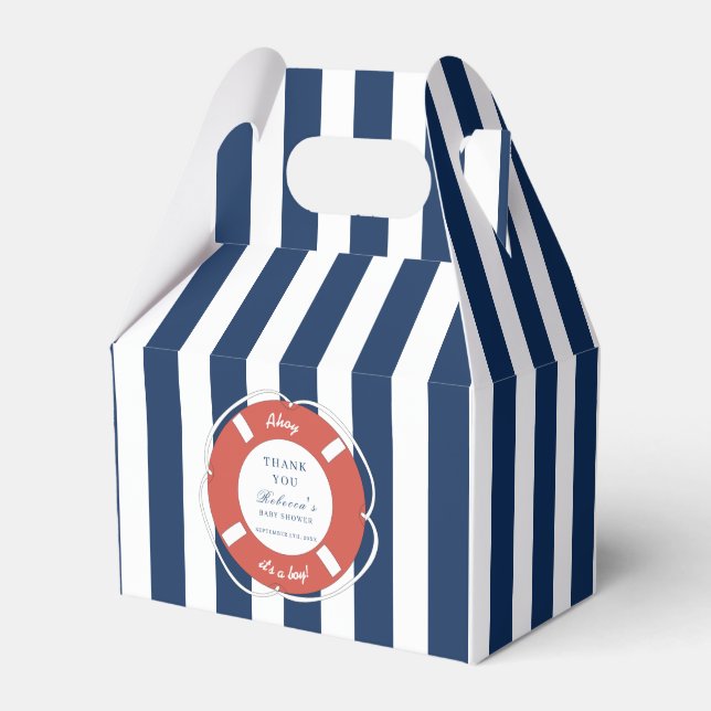 Caja Para Regalos Nautical Blue Stried Baby Shower Boy (Front Side)
