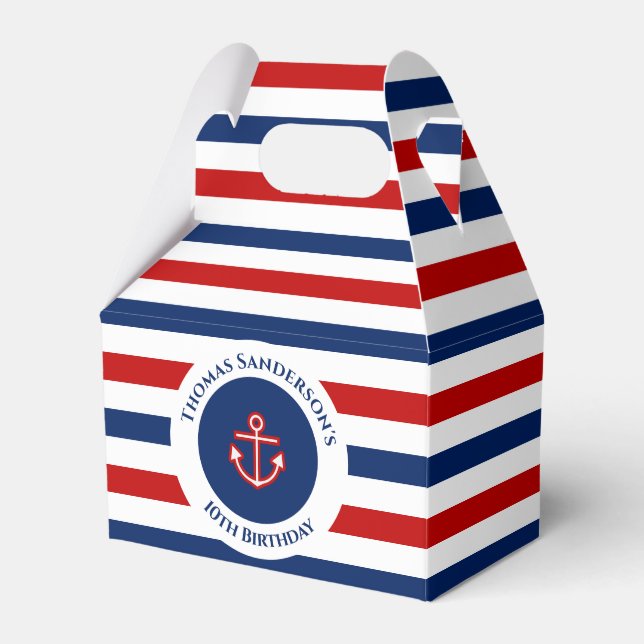 Caja Para Regalos Nautical Marine Navy Blue Red White Stripes (Front Side)