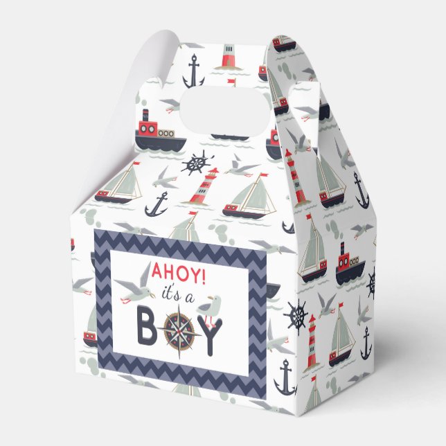 Caja Para Regalos Nautical Sailor Boats Ahoy Baby Boy Shower Fiesta (Reverso)