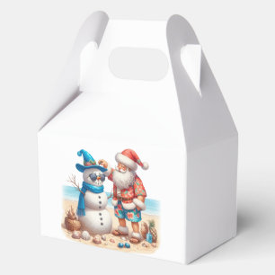 Caja Para Regalos Navidad en isla tropical con Santa y muñeco de nie