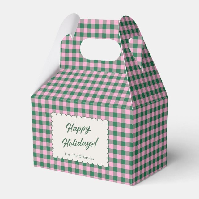 Caja Para Regalos Navidad Personalizada Cuadros Vichy Rosa Verde (Front Side)
