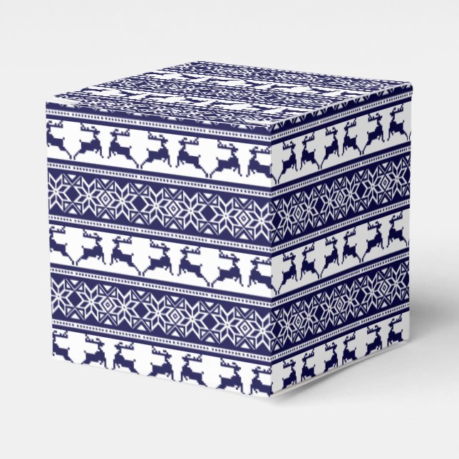 Caja Para Regalos Navidades, azul y blanco escandinavo (Costado Anverso)