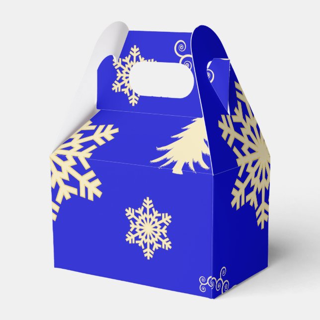 Caja Para Regalos Navidades azules con copos de nieve crema (Reverso)
