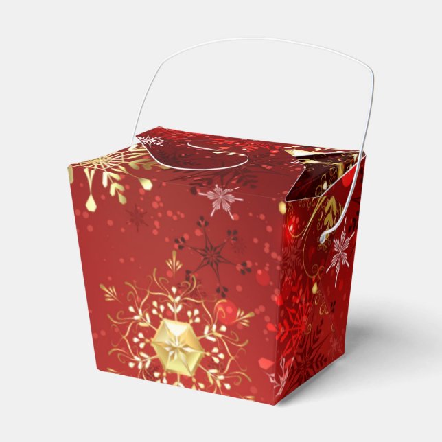Caja Para Regalos Navidades Copos de nieve dorados con fondo rojo (Front Side)