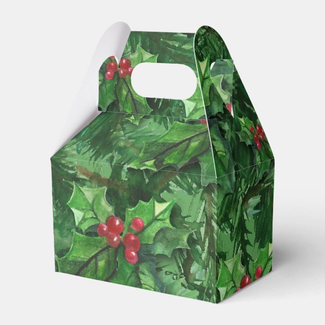 Caja Para Regalos Navidades de acuarela Holly Berries (Front Side)