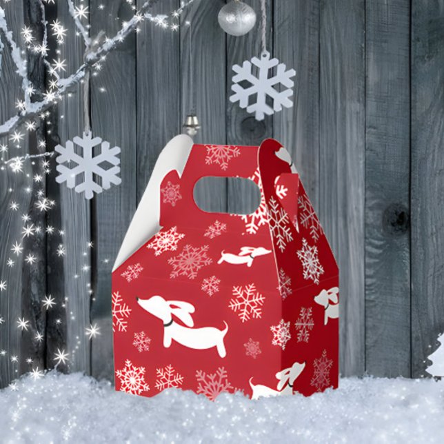 Caja Para Regalos Navidades de Dachshund regalan copas de nieve favo (Dachshund Christmas gift box - snowflakes and wiener dogs)