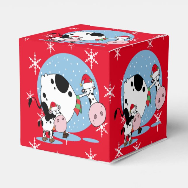 Caja Para Regalos Navidades De País Vacas Con Sombrero Santa (Reverso Costado)