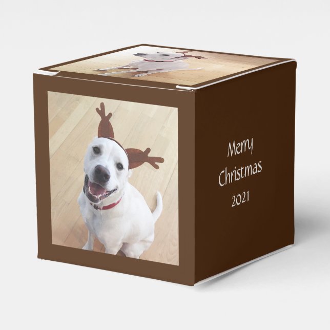 Caja Para Regalos Navidades de perros de reno blanco sonrientes y ag (Costado Anverso)
