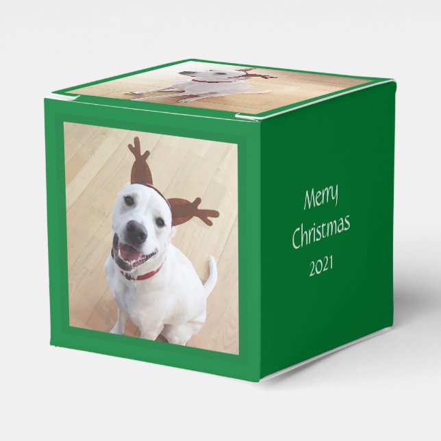 Caja Para Regalos Navidades de perros de renos blancos sonrientes y  (Costado Anverso)