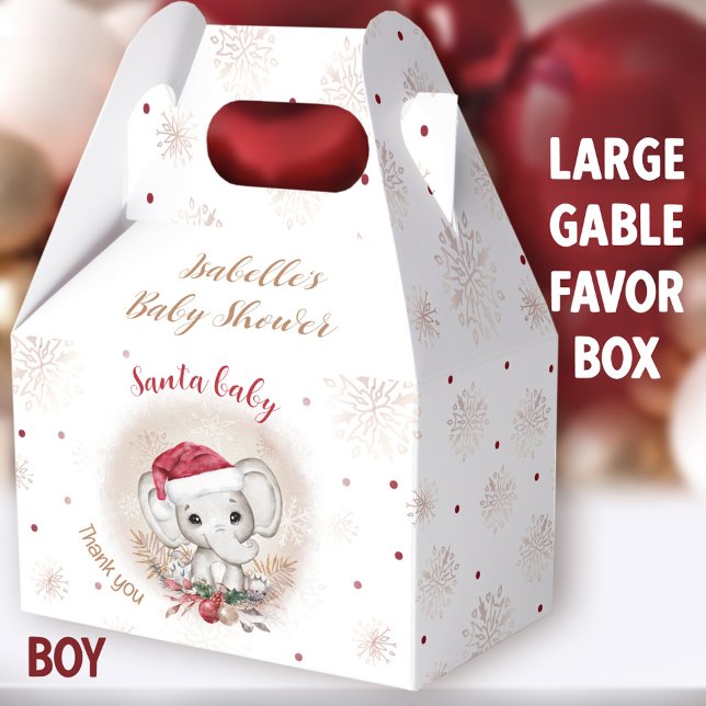 Caja Para Regalos Navidades elefantes de Santa Bebé Baby Shower Gran (Santa Baby Boy Large Gable Favor Boxes - You can choose from 3 sizes of these gable favor boxes)