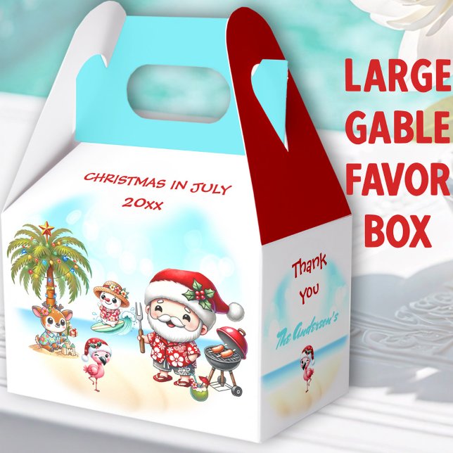 Caja Para Regalos Navidades En Julio Cute Santa Summer Grande Gable (Beach Santa Large Gable Favor Boxes- You can choose from 3 sizes of these gable favor boxes)