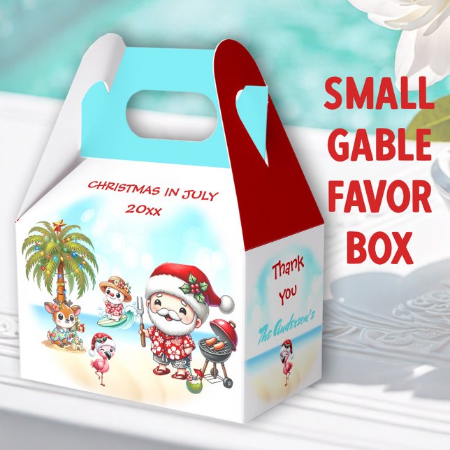 Caja Para Regalos Navidades En Julio Cute Santa Tropical Verano Gabl (Beach Santa Small Gable Favor Boxes- You can choose from 3 sizes of these gable favor boxes)