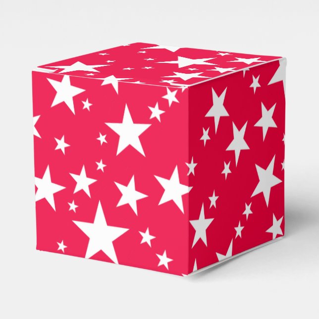 Caja Para Regalos Navidades Estrellas Blancas Rojas Plantilla Elegan (Costado Anverso)