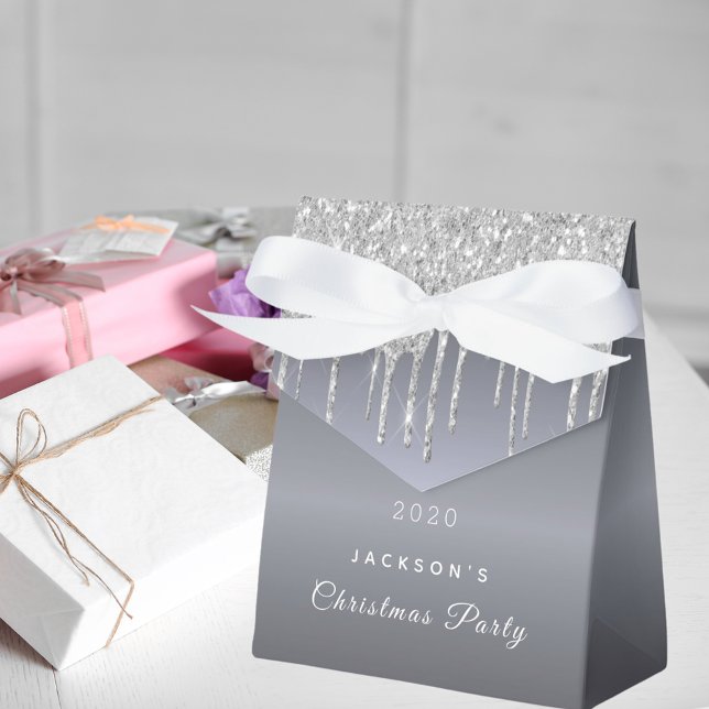 Caja Para Regalos Navidades Fiesta purpurina plateado gotea elegante (Subido por el creador)