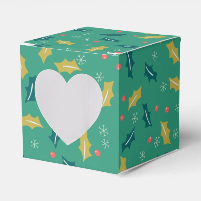 Caja Para Regalos Navidades Holly Leaves & Berries con Snowflakes (Anverso)
