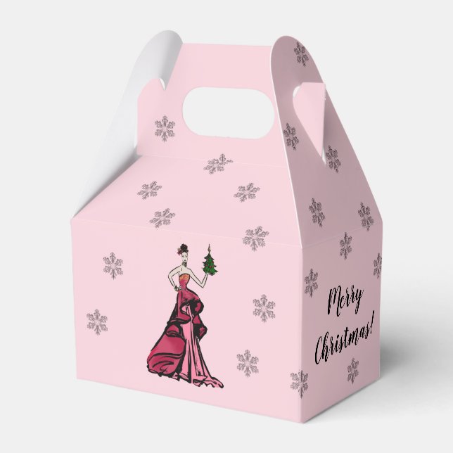 Caja Para Regalos Navidades Ilustracion de moda con árbol (Reverso)