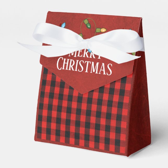 Caja Para Regalos Navidades Luces sobre plaid de leñador (Front Side)