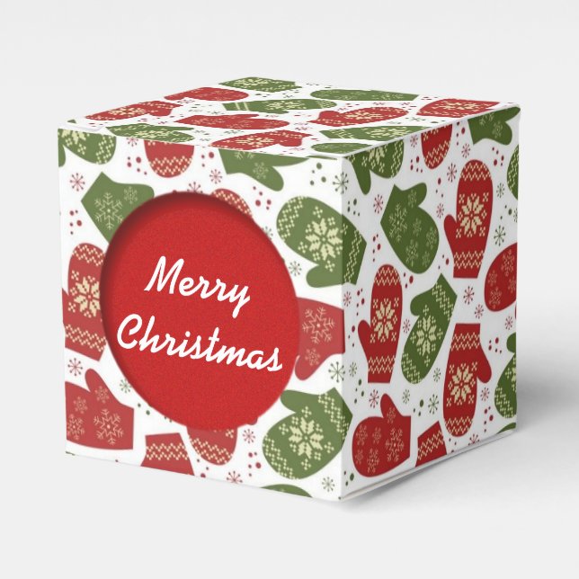 Caja Para Regalos Navidades Mittens Pattern Cube Favor Box (Costado Anverso)
