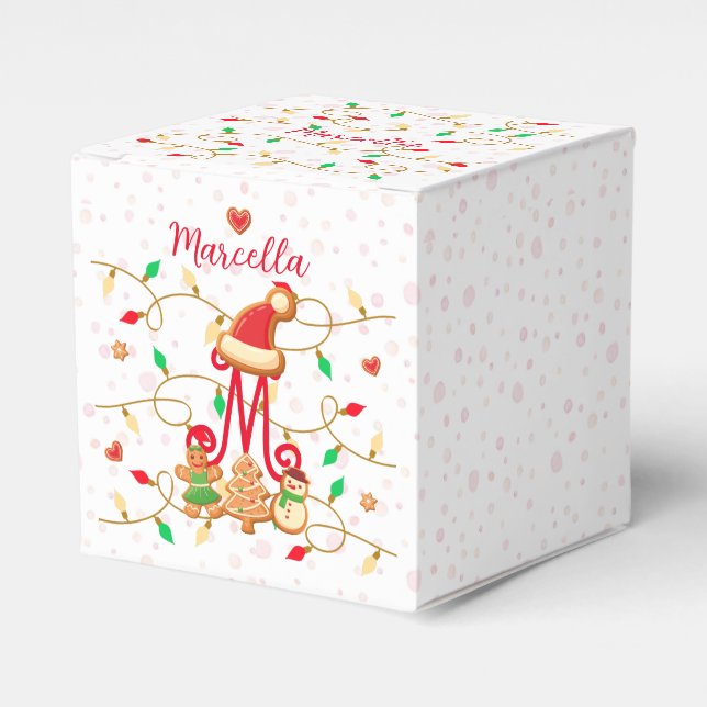 Caja Para Regalos Navidades Nombre Monograma Personalizado Gingerbre (Costado Anverso)