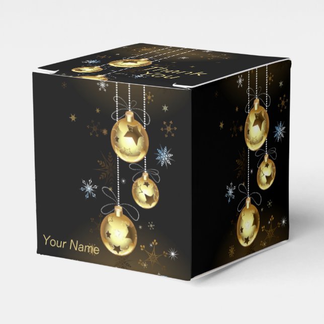 Caja Para Regalos Navidades Ornamentos dorados Estrellas brillantes  (Costado Anverso)