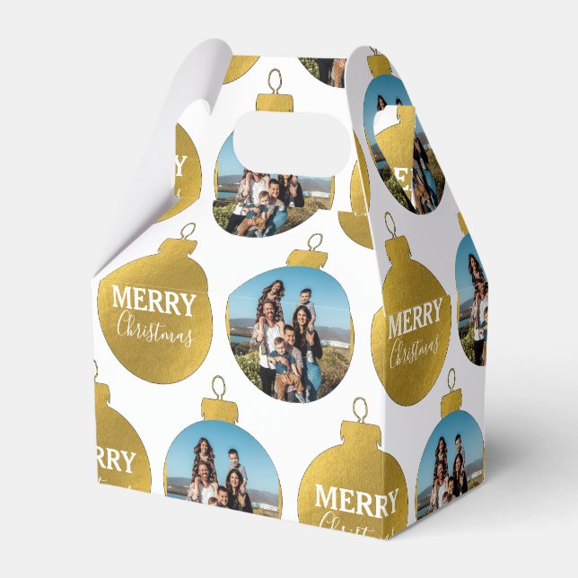 Caja Para Regalos Navidades personalizado Elegant Gold Photo Ornamen (Front Side)