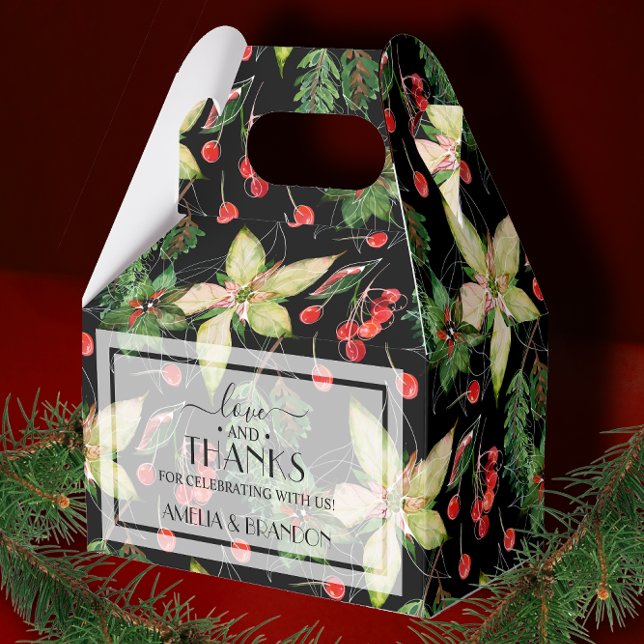 Caja Para Regalos Navidades Poinsettias y Berries sobre negro (Subido por el creador)