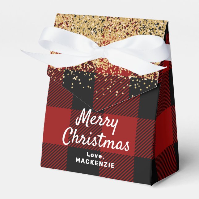 Caja Para Regalos Navidades Red Buffalo Plaid y Gold (Front Side)