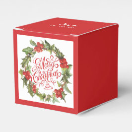 Caja Para Regalos Navidades Red Green Wreath Holly Ivy Typography