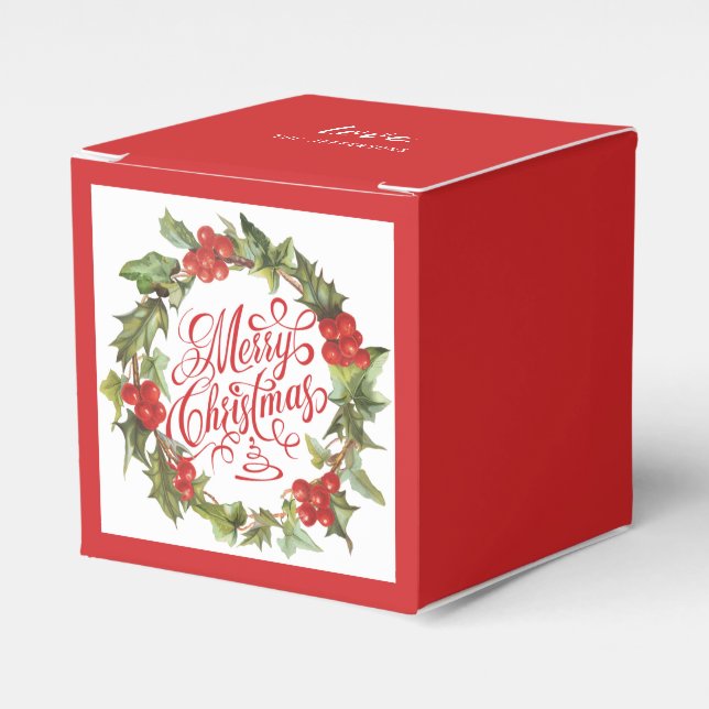 Caja Para Regalos Navidades Red Green Wreath Holly Ivy Typography (Costado Anverso)