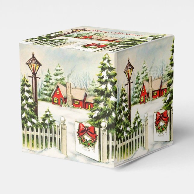 Caja Para Regalos Navidades Red House Lantern Pine Trees (Costado Anverso)