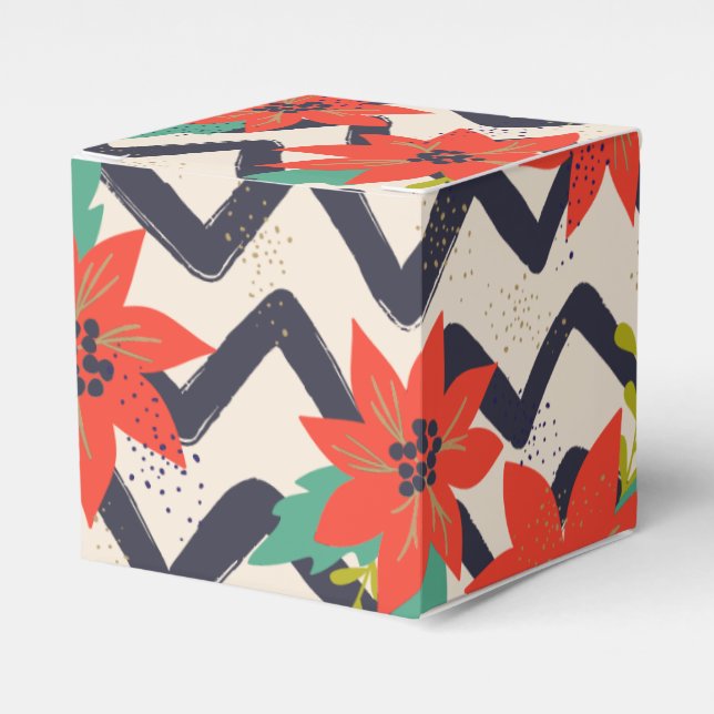 Caja Para Regalos Navidades Red Poinsettia Chevron Blanco y Negro (Costado Anverso)