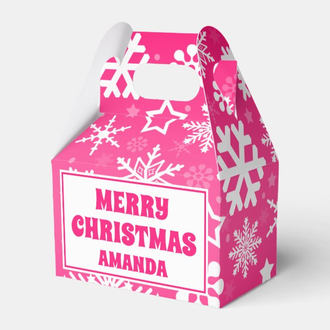 Caja Para Regalos Navidades rosados Snowflakes Fiesta infantil perso (Front Side)