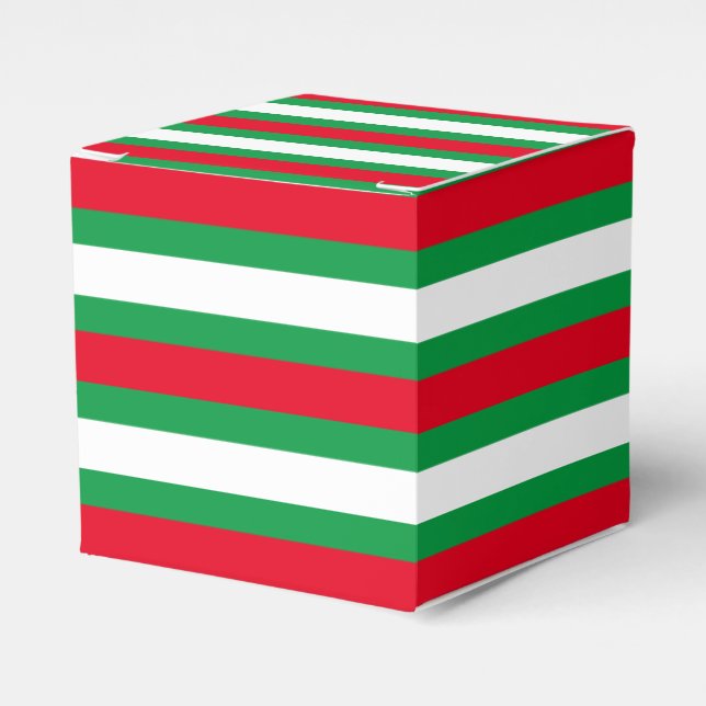 Caja Para Regalos Navidades Vacaciones en rayas blancas verdes rojas (Costado Anverso)
