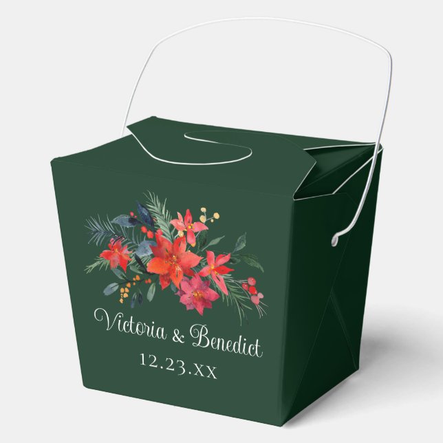 Caja Para Regalos Navidades verdes Boda Red Poinsettia Floral (Anverso)