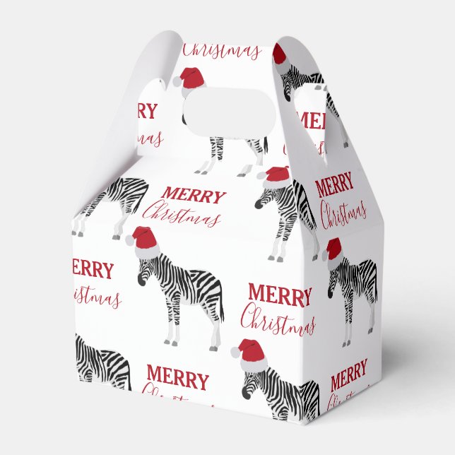 Caja Para Regalos Navidades Zebra graciosa animal con Santa Hat (Front Side)