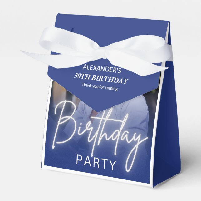 Caja Para Regalos Navy Blue and White Gradient Photo Birthday (Front Side)