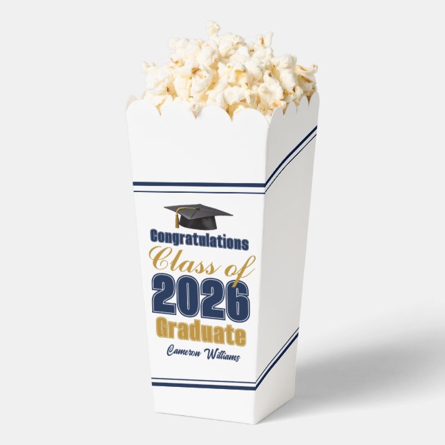 Caja Para Regalos Navy Blue Class of 2026 Graduation Party Popcorn (apareció)
