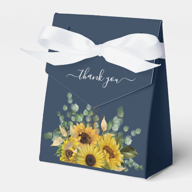 Caja Para Regalos Navy Blue Floral Sunflowers Gracias Boda (Front Side)