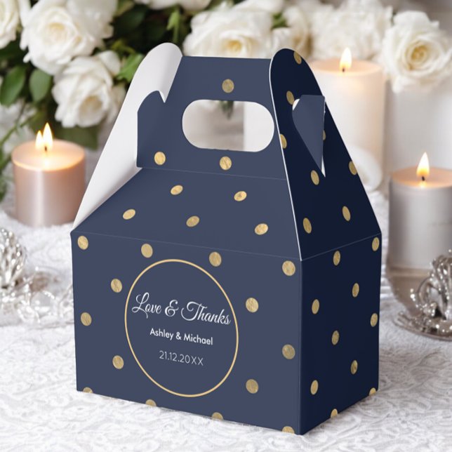 Caja Para Regalos Navy Blue Gold Dots Patrón Favor de cumpleaños (Subido por el creador)