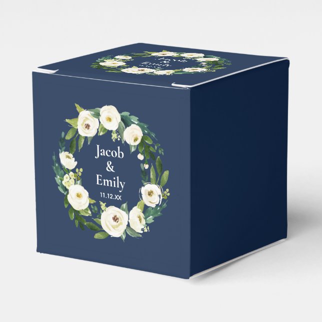 Caja Para Regalos Navy Blue Greenery Nombres Personalizados Fecha Bo (Costado Anverso)