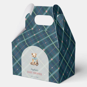 Caja Para Regalos Navy Blue Plaid Teddy Bear Boy Baby Shower