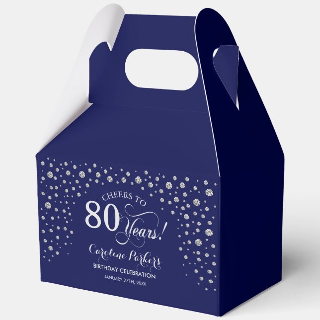Caja Para Regalos Navy Blue Silver 80 cumpleaños (Anverso)