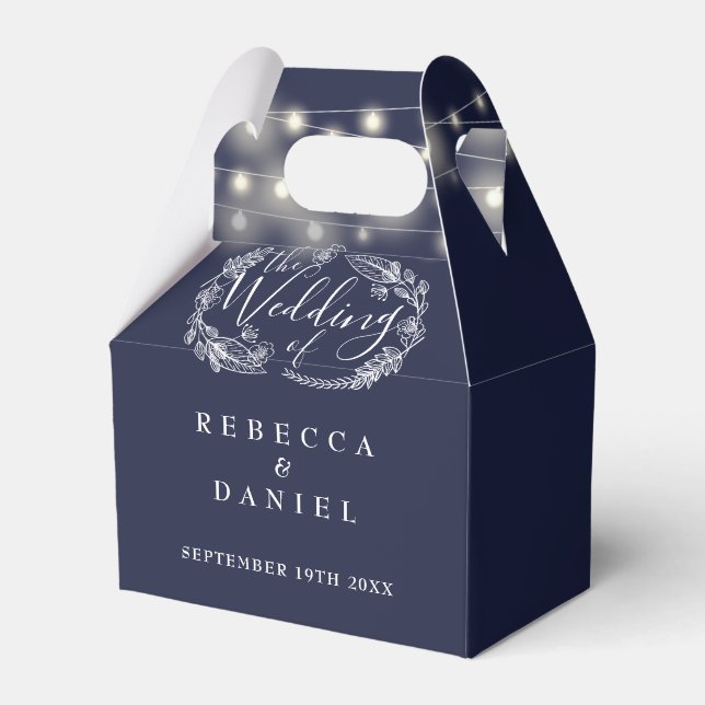 Caja Para Regalos Navy Blue String ilumina a Boda floral (Front Side)